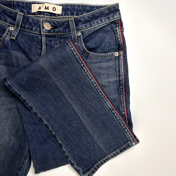 AMO Cropped High Rise Babe Jeans with Red Piping Women's 28 Statement Denim - Picture 3 of 9